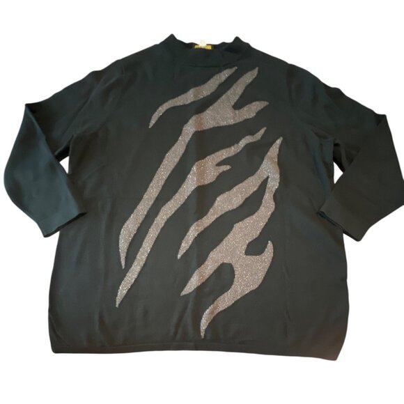 Bob Mackie Wearable Art Black Sweater 1X With Sparkle Pattern - Picture 1 of 6